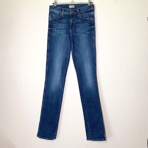 MOTHER The Rascal Straight Leg Jeans 25 Tempted Again Dark Blue Fading Whisker